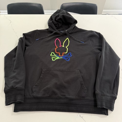 Psycho Bunny Size Large Leo Neon Embroidered Logo Black Pullover Hoodie Men's - Picture 2 of 13