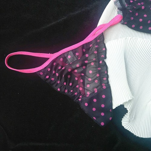 Captivating Womens Sexy Thong with Polka Dot Lace and Soft Mesh Fabric - Picture 6 of 14