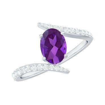 925 Sterling Silver Oval 0.37 Ctw Amethyst Bypass Stacking Ring for Women