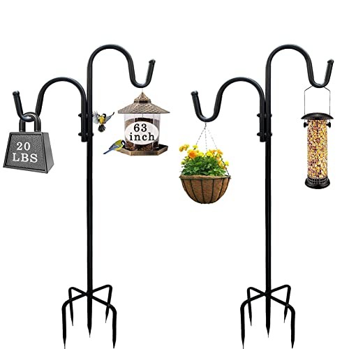 Adjustable Double Shepherds Hook,63 Inch Tall Heavy Duty Hanging Stakes Two