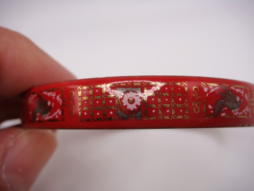 VINTAGE SIGNED LAURANA MADE IN ITALY RED ENAMEL BANGLE BRACELET GOLD BIRD ESTATE - Picture 4 of 13