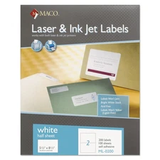 MACO White Laser/Inkjet Internet Shipping Labels 5 1/2 x 8 1/2 200/Box ML0200