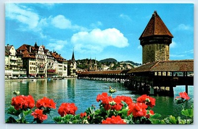 Chapel Bridge with Water Tower - Luzern SWITZERLAND Postcard