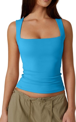 Women Square Neck Sleeveless Double-Layer Tank Tops Basic Tight T Shirt - Bild 41 von 50