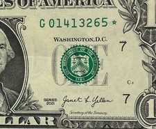 $1 7 digit BROKEN LADDER STAR NOTE Fancy Serial Number RARE