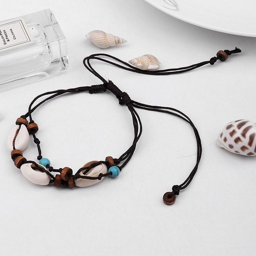 Tobilleras de piedra de mar natural boho para mujer con cuentas de madera concha marina pulsera de tobillo6638 - Imagen 3 de 8