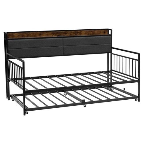 Uimoso Twin Size Daybed Frame Metal Day Bed with Trundle and Charging Station - Picture 11 of 12
