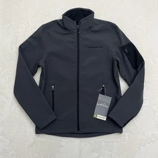 Eddie Bauer Jacket Mens Small Gray Soft Shell Fleece Full Zip Dell Logo EEB534