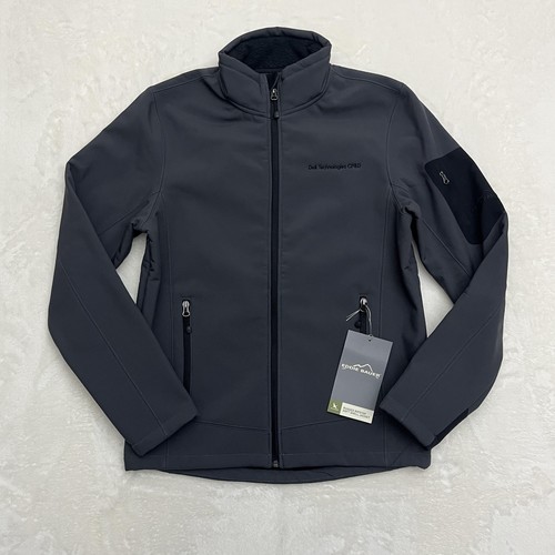 Eddie Bauer Jacket Mens Small Gray Soft Shell Fleece Full Zip Dell Logo EEB534 - Picture 1 of 17