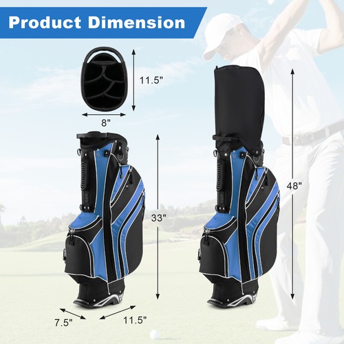 Lightweight Golf Stand Carry Bag W/6 Way Top Dividers & 8 Pockets Rain Hood Blue - Picture 8 of 8