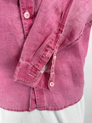 Tommy Bahama Men's Medium 100% Linen Button Front Shirt Solid Pink Long Sleeve - Picture 6 of 7