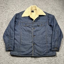 Vintage 70s Mens Sears Roebucks Denim Sherpa Lined Trucker Jacket Size 46R USA
