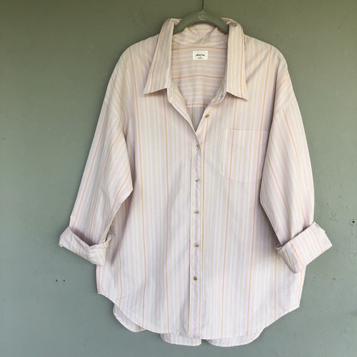 Wilfred Free Aritzia Button Up Shirt M Striped Organic Cotton Oversize Capsule - Picture 1 of 12