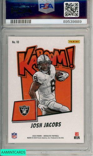 ¡Panini Absolute Kaboom 2023! HORIZONTAL JOSH JACOBS #10 PSA 10 GEMA MT - Imagen 2 de 3