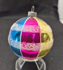Antique Christmas Tree Ball Ornament Blown Glass Vintage Poland Fantasia Striped