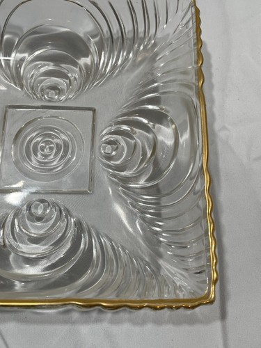 Vtg 1930s Art Deco Hazel Atlas Sonic Wave Square Candy Dish Trinket Gold Trim - Picture 6 of 7