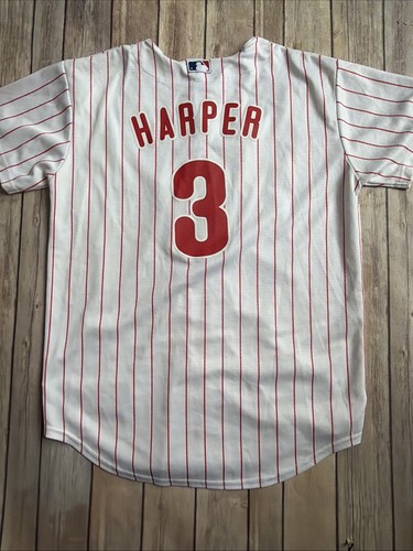 Bryce Harper Phillies Youth Large 14/16 White Pinstripe Jersey Stitched - Picture 7 of 9