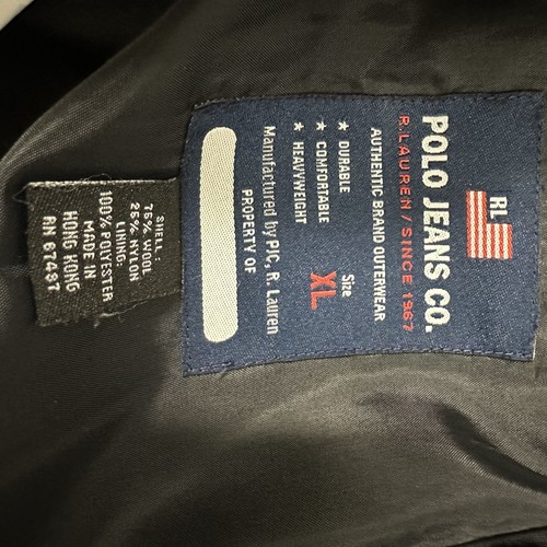 Polo Jeans Co Ralph Lauren Vintage Pea Coat Mens Size XL Wool Blend Black - Picture 7 of 8