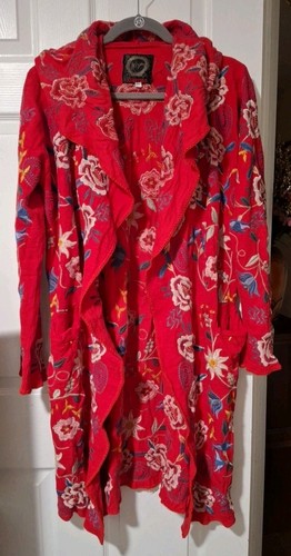 Johnny Was Biya Embroidered Cardigan Womens Small Long Sleeve Hoodie Duster