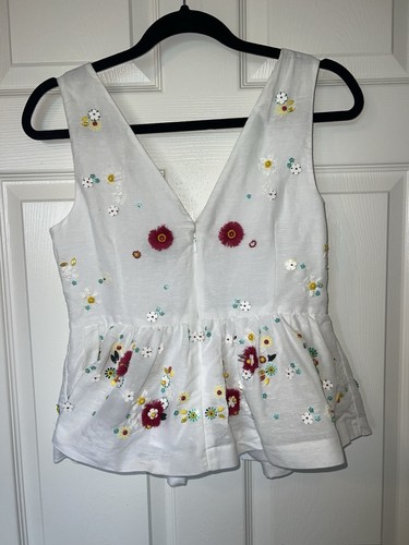 J. CREW Peplum TopEmbellished Boho Fairy Deep V Floral Womens Size 2 - Picture 8 of 21