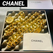 Chanel Chain Belt Coin  CC Logo Vintage Yellow Gold Used Authentic