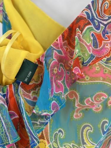 Vestido Ralph Lauren Vintage Años 90 Y2K Mujer 4 Multicolor Paisley Seda Volantes Midi - Imagen 14 de 17