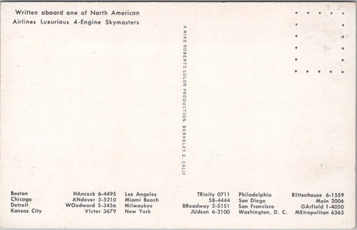 Postal publicitaria de aviación Skymasters de 4 motores de NORTH AMERICAN AIRLINES de la década de 1940 - Imagen 2 de 2