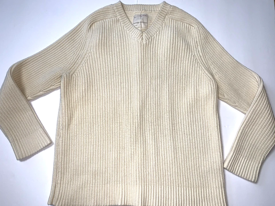 Suéter tejido cuello en V Banana Republic Heritage Collection algodón marfil para hombre XL Foto 2 de 4