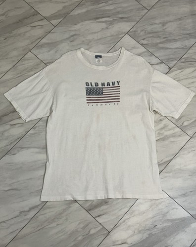 Vintage Old Navy Shirt Size Large 90s Skate Surf Faded Graphic White Y2K Grunge - Picture 3 of 8