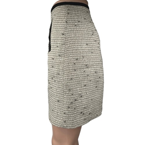 Banana Republic Ivory Black Metallic Shimmer Tweed Mini Straight Pencil Skirt 2 - Picture 2 of 6