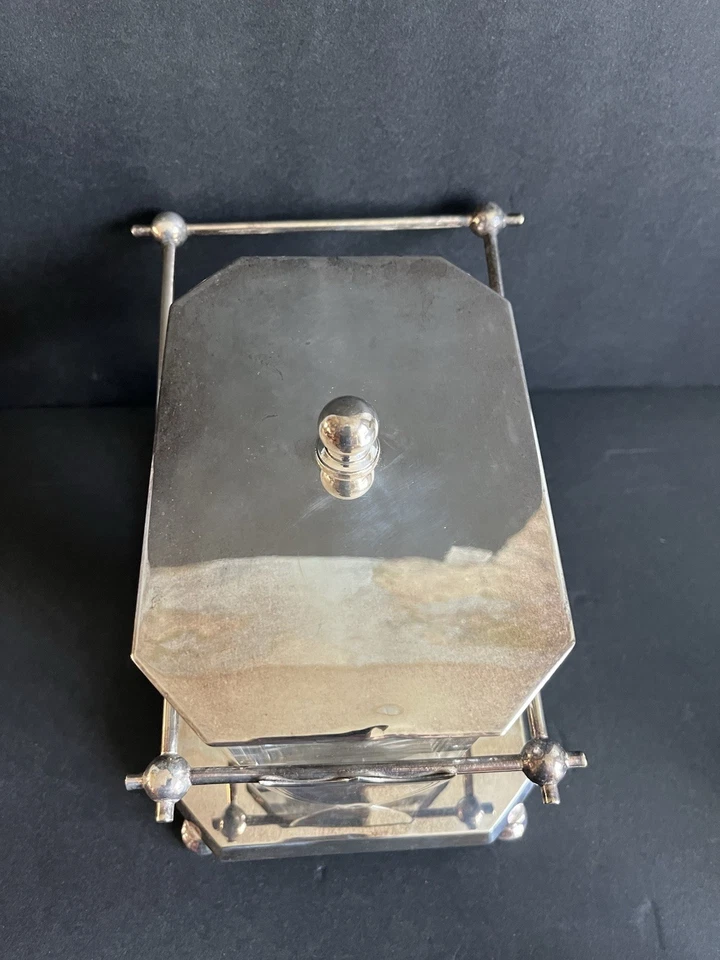 Antiguo 1848 Alex.Katsch Plateado Vidrio Escudo Tapa Cubo de Hielo Tarro de Galletas - Usado en Excelente Condición Foto 3 de 4