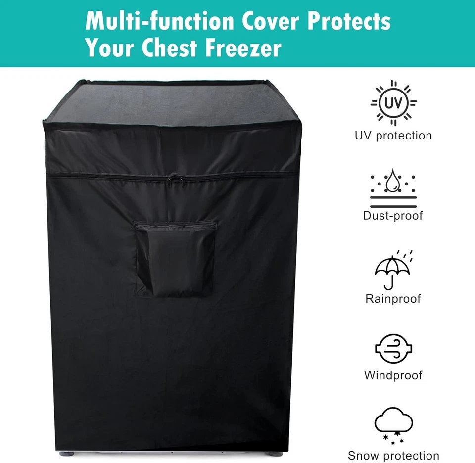 Black Chest Freezer Cover Waterproof Freezer Cover Full Cover Deep 25Lx23Wx34H - Image 4 of 4