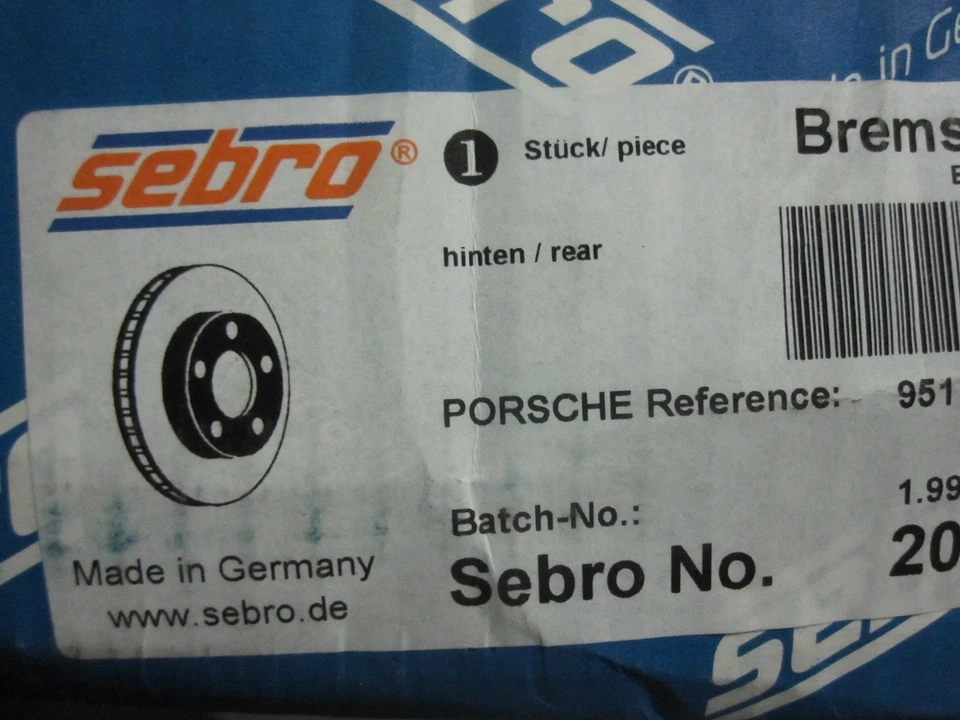 适用于保时捷 944 1986 Sebro 205804C 固体涂层后对转子 1987 - 1995 GT S4 — 第 3/4 张图片