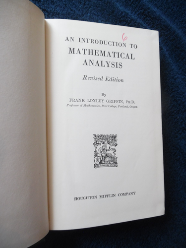 Introduction to Mathematical Analysis by Frank Loxley Griffin Revised 1936 H/C - Imagen 1 de 4
