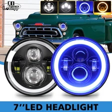 2PCS 7" Round Led Headlights Hi/lo Sealed Blue Halo DRL For Chevy Truck 47-1957