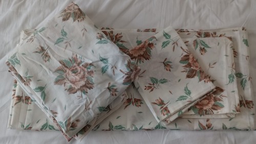 Vintage Cotton Floral Flat Sheet 2 Pillowcases like New 230x270cm + Fitted Sheet - Picture 20 of 20