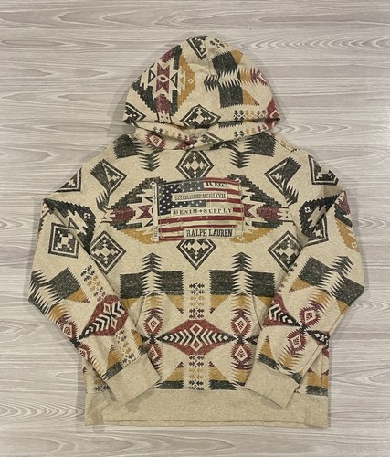 Denim and Supply Polo Lauren Azteken Hoodie Pullover indische Flagge Herren Größe Large
