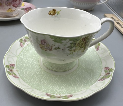 Schönes Grace Teegeschirr Porzellan mintgrün weiß Blumen Teetasse & Untertasse Set Vintage - Bild 2 von 10