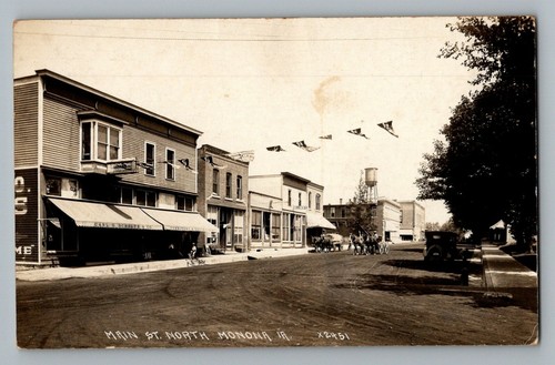 Monona Iowa IA Main Street North Real Photo Postcard RPPC 1917 - Picture 1 of 2