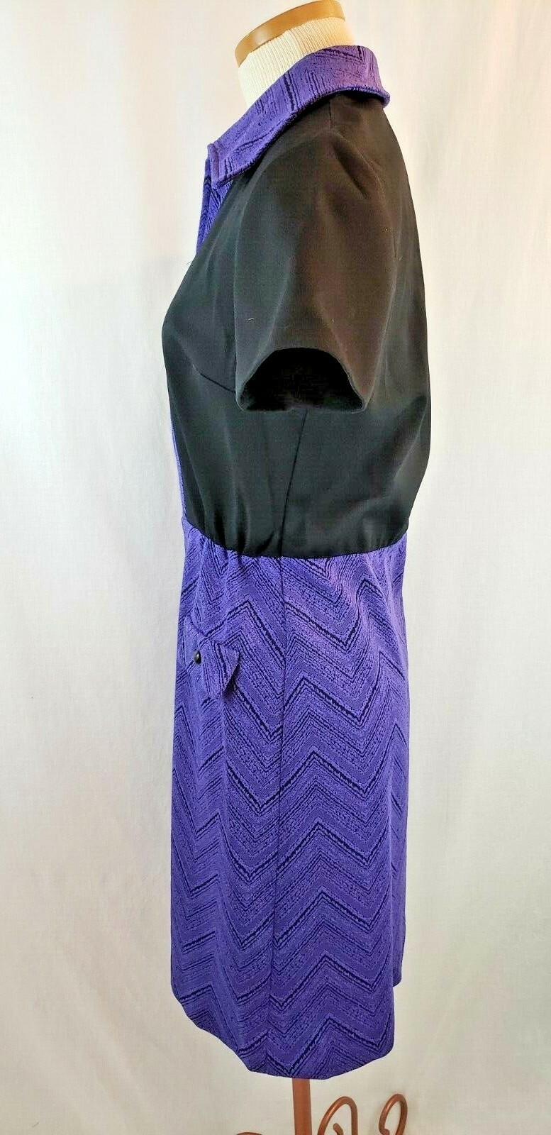 Vintage Women Dress Purple Black Double Knit Size… - image 6