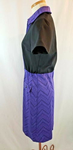 Vintage Women Dress Purple Black Double Knit Size M/L Mod Secretary Zip Front - Picture 6 of 6