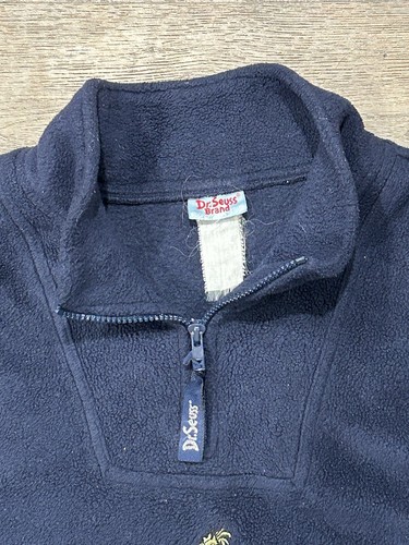 Vintage Dr. Seuss Embroidered Grinch Quarter Zip Fleece Sweatshirt Blue - Picture 3 of 11