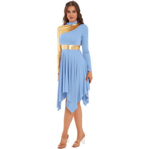 Liturgisches Lobpreis Tanz Kleid asymmetrisch Farbblock Gottesdienst Kostüm für Damen - Bild 155 von 171