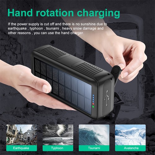 Solar Hand Crank Power Bank 61200mAh Portable Charger Flash Light for Cell Phone - Picture 11 of 30