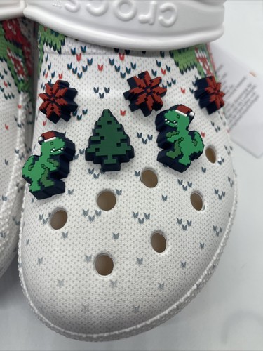 Crocs Classic Lined Holiday Christmas Charm Clogs White Women’s Size 7 - Men 5 - Picture 3 of 11