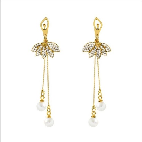 White Pearl Dangle Drop Earrings for Women,Elegant Long Tassel Pearl Earrings - 第 3/5 張圖片