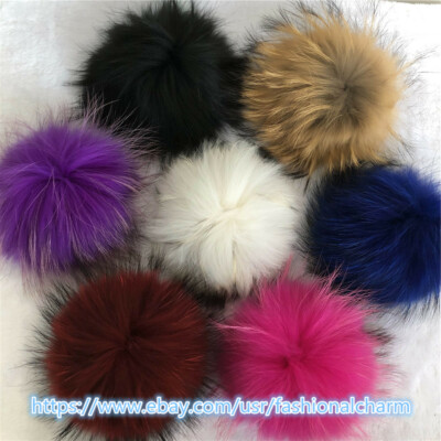 raccoon fur pompom for hat Black with naturals tips raccoon fur pom pom 15-17cm with snap