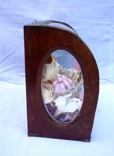 Antique French Bridal Wedding Dome Glass Tiara Flowers Late 19th C - Picture 6 of 9