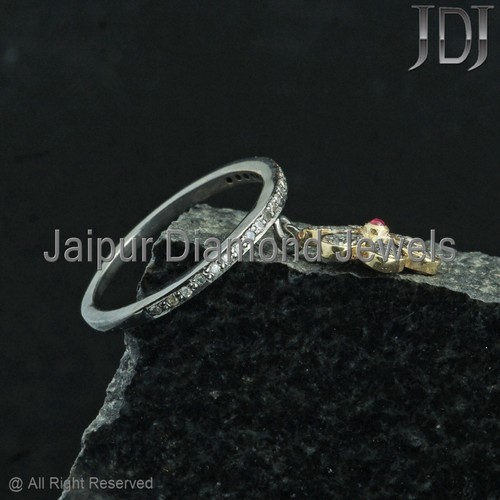 Dangling Band Natural Pave Diamond Ruby Gemstone Ring 925 Sterling Silver Ring - Picture 4 of 7
