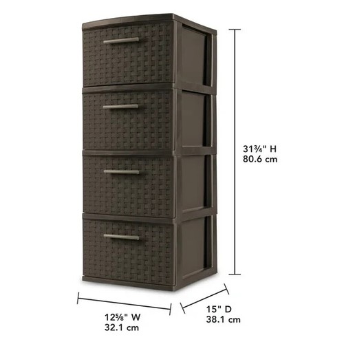 Sterilite 4 Drawer Weave Tower Plastic, Espresso - Picture 2 of 3